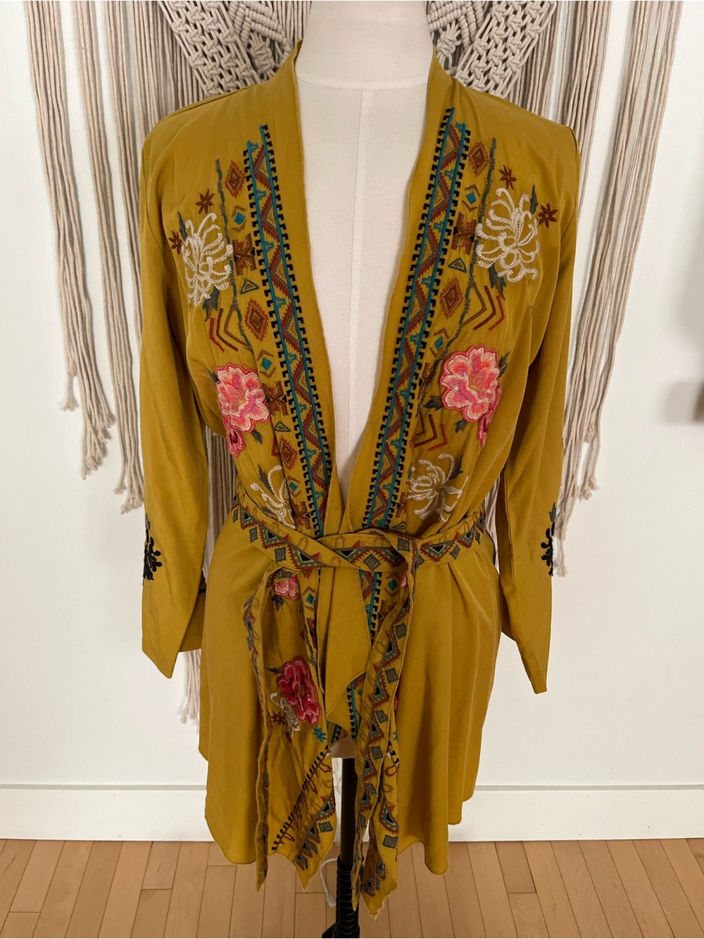 DRIFTWOOD Embroidered Tie-Waist Kimono Cardigan - Picture 2 of 13